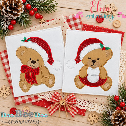 Santa's Cozy Christmas Bears - Appliqué - Machine Embroidery Design