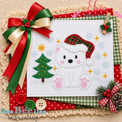 Snowy Christmas Polar Bear - Appliqué - Machine Embroidery Design