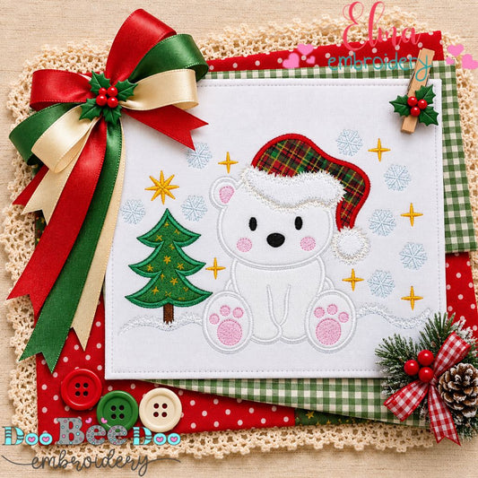 Snowy Christmas Polar Bear - Appliqué - Machine Embroidery Design