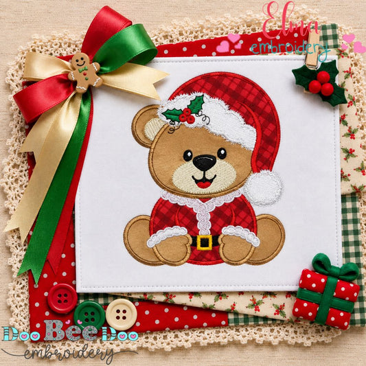 Snuggly Christmas Teddy Bear - Appliqué - Machine Embroidery Design