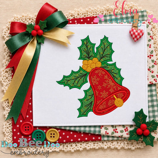 Christmas Holly Bell - Appliqué - Machine Embroidery Design