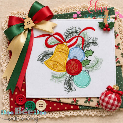 Christmas Bells and Ornaments - Appliqué - Machine Embroidery Design