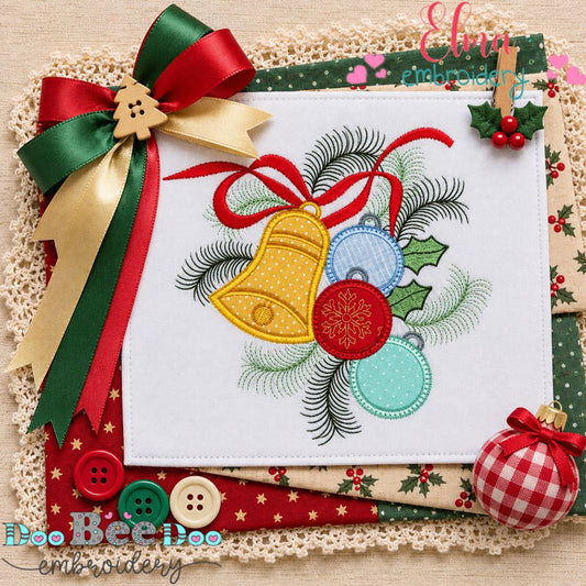 Christmas Bells and Ornaments - Appliqué - Machine Embroidery Design