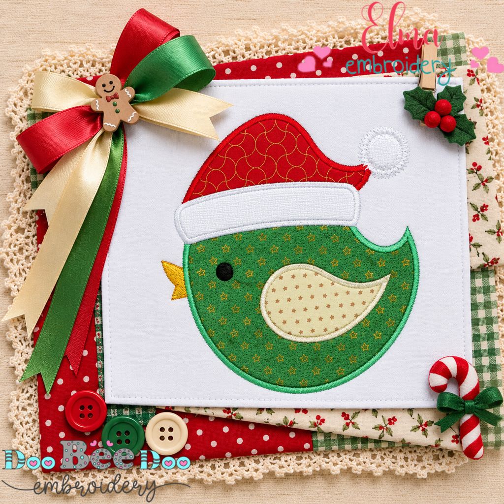 Christmas Birdie - Appliqué - Machine Embroidery Design