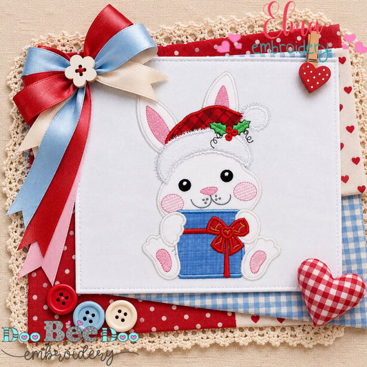 Santa's Sweet Bunny Surprise - Appliqué - Machine Embroidery Design