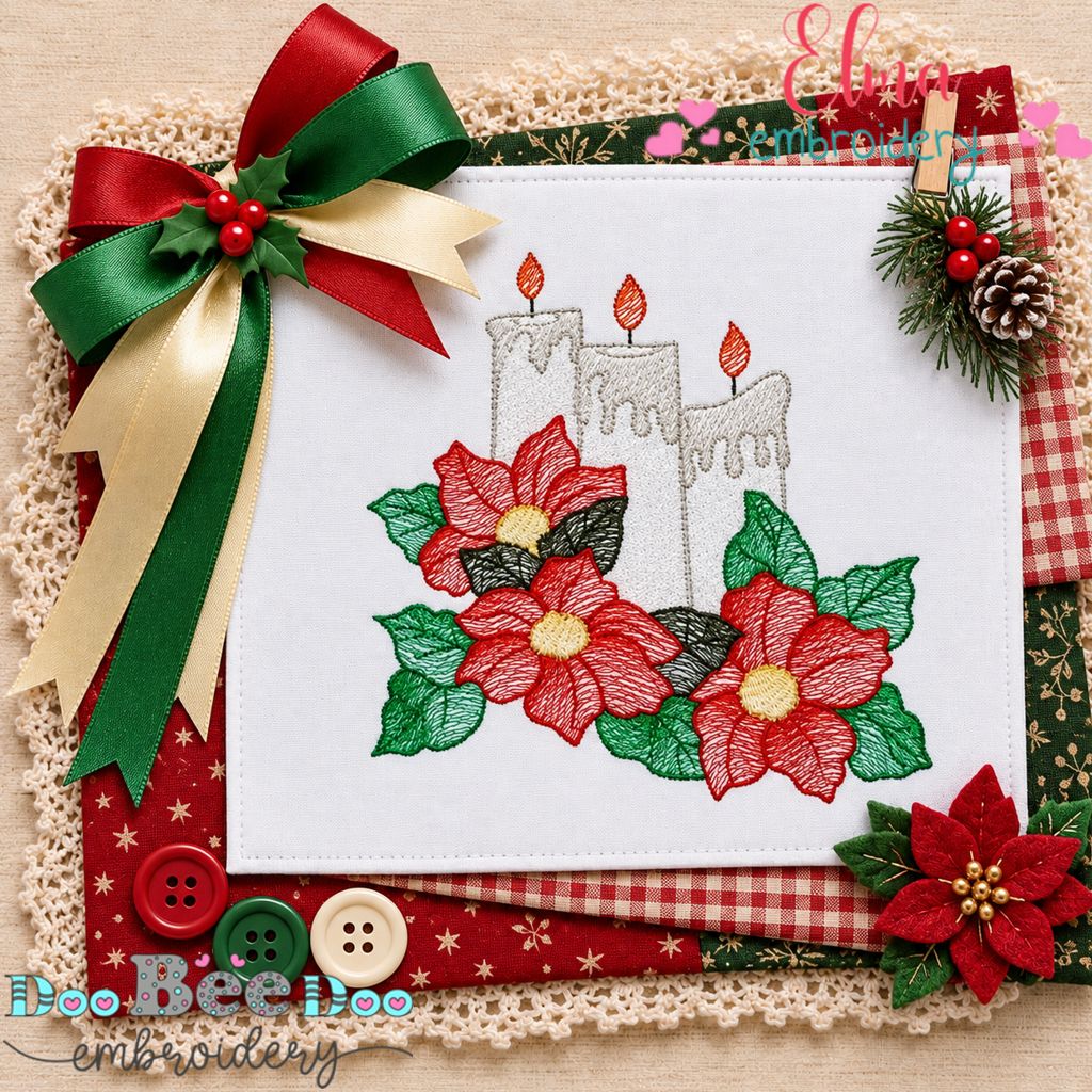 Christmas Candle Bouquet - Sketch Stitch - Machine Embroidery Design