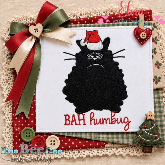 Bah Humbug Grumpy Cat - Appliqué - Machine Embroidery Design