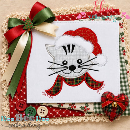 Whiskers the Christmas Kitty - Appliqué - Machine Embroidery Design