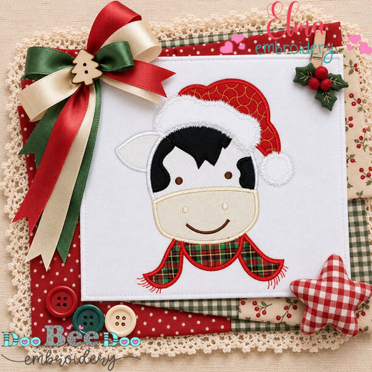 Mooey Merry Christmas Cow - Appliqué - Machine Embroidery Design