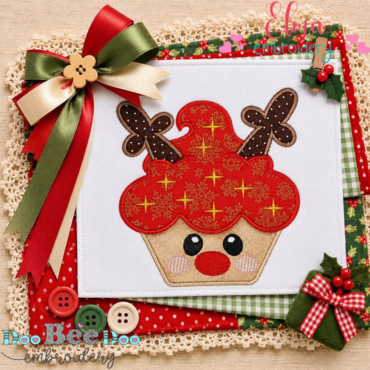 Rudolph's Sweet Cupcake - Appliqué - Machine Embroidery Design
