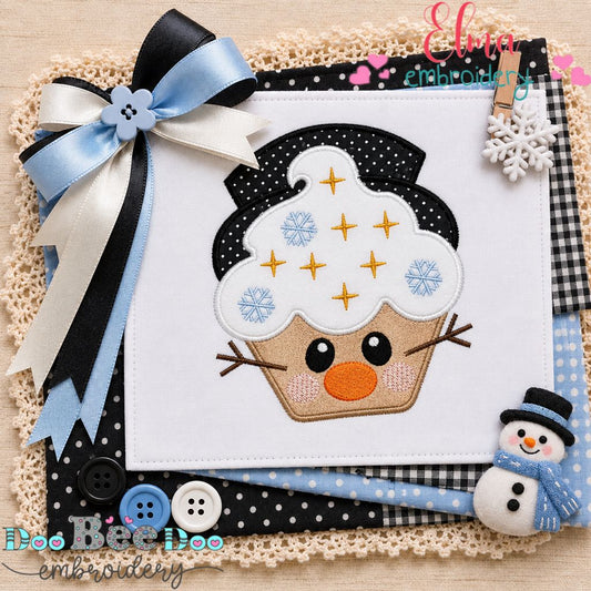 Frosty Snowman Cupcake - Appliqué - Machine Embroidery Design