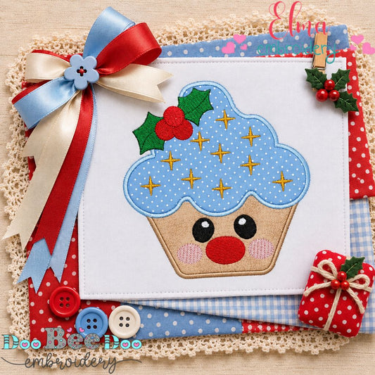 Sweet Christmas Mistletoe Cupcake - Appliqué - Machine Embroidery Design