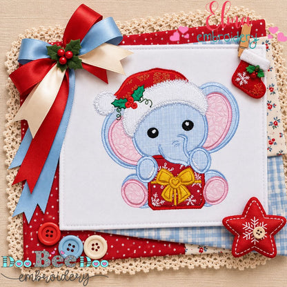 Christmas Elephant Gift Cutie - Appliqué - Machine Embroidery Design