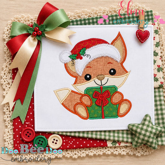 Santa's Darling Little Fox - Appliqué - Machine Embroidery Design
