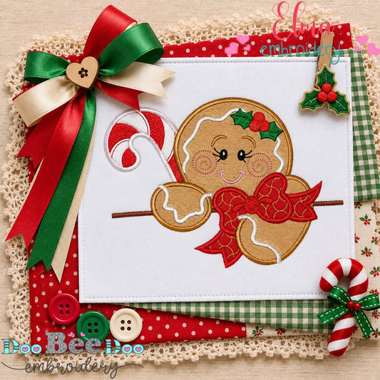 Gingerbread Candy Cane Sweetie - Appliqué - Machine Embroidery Design