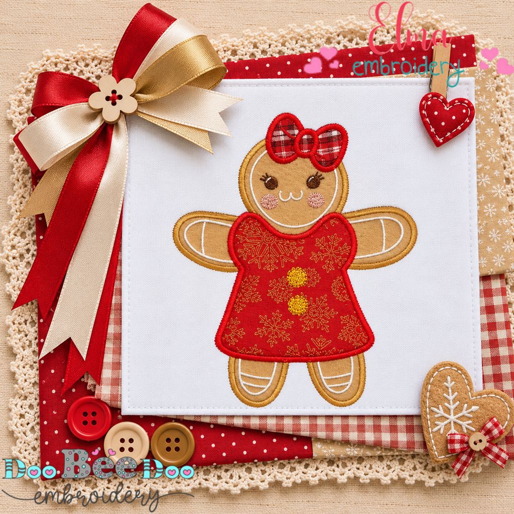 Gingerbread Sweetheart - Appliqué - Machine Embroidery Design