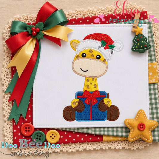 Christmas Giraffe Gift Cutie - Appliqué - Machine Embroidery Design