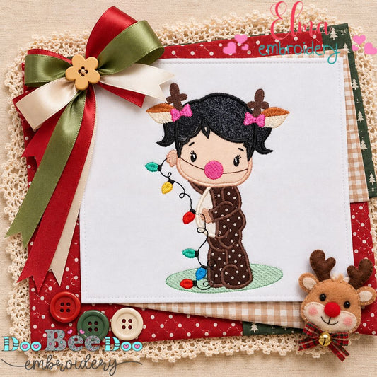 Little Reindeer Girl - Appliqué - Machine Embroidery Design