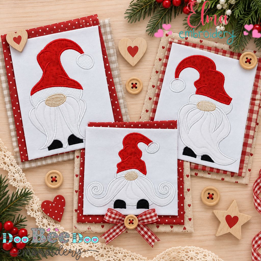 Merry Christmas Gnomes - Applique - Machine Embroidery Design