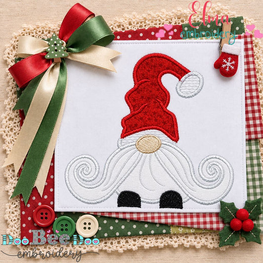 Jolly Mustache Christmas Gnome - Appliqué - Machine Embroidery Design