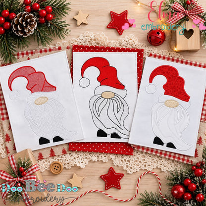 Whimsical Side Beard Christmas Gnome - Fill Stitch, Sketch & Applique - Machine Embroidery Design