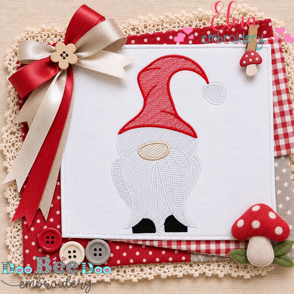 Merry Long Beard Gnome - Sketch Stitch - Machine Embroidery Design