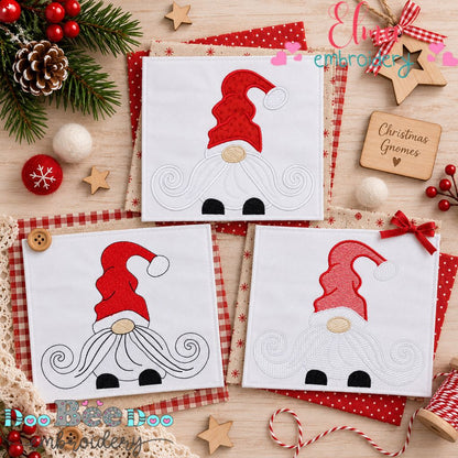 Curly Mustache Christmas Gnome - Fill Stitch, Sketch & Applique - Machine Embroidery Design