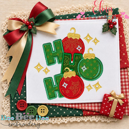 Jolly Ho Ho Ho Christmas Ornaments - Appliqué - Machine Embroidery Design
