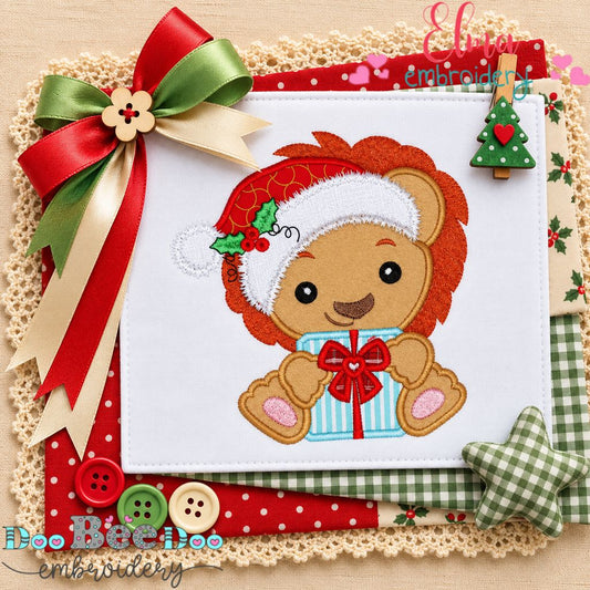 Santa's Jolly Little Lion - Appliqué - Machine Embroidery Design