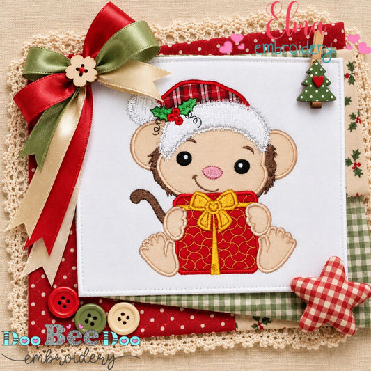 Santa's Merry Little Monkey - Appliqué - Machine Embroidery Design