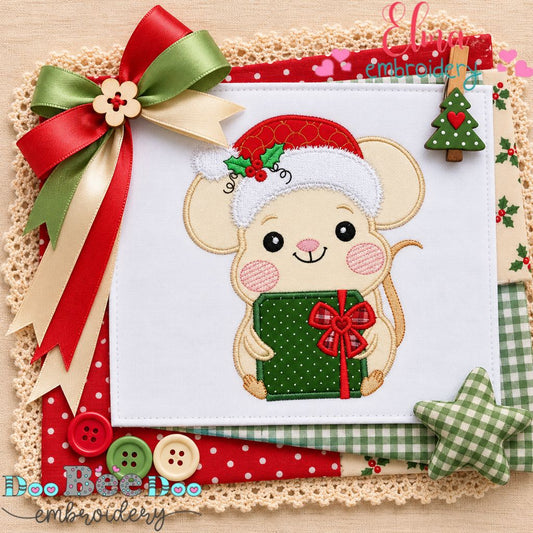 Santa's Sweet Little Mouse - Appliqué - Machine Embroidery Design
