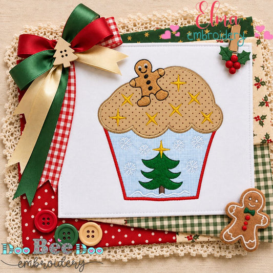 Gingerbread Christmas Muffin - Appliqué - Machine Embroidery Design