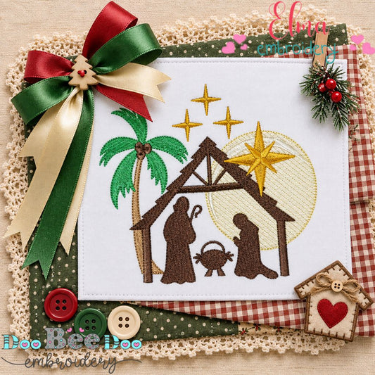 Starry Night Nativity - Fill Stitch - Machine Embroidery Design