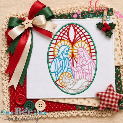 Heavenly Christmas Nativity in Color - Satin Stitch - Machine Embroidery Design