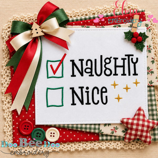 Santa's Naughty List Checklist - Satin Stitch - Machine Embroidery Design