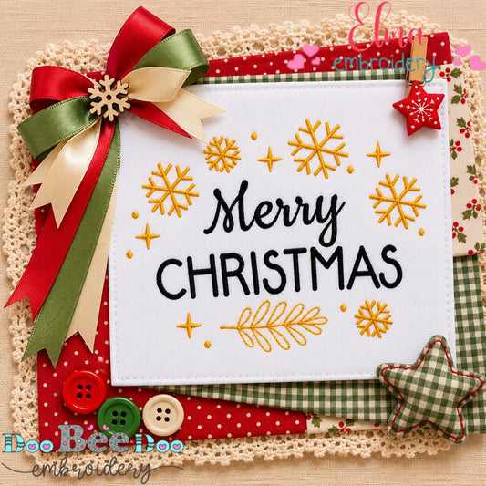 Merry Christmas Snowflake Wishes - Satin Stitch - Machine Embroidery Design