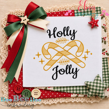 Holly Jolly Candy Cane Kisses - Satin Stitch - Machine Embroidery Design