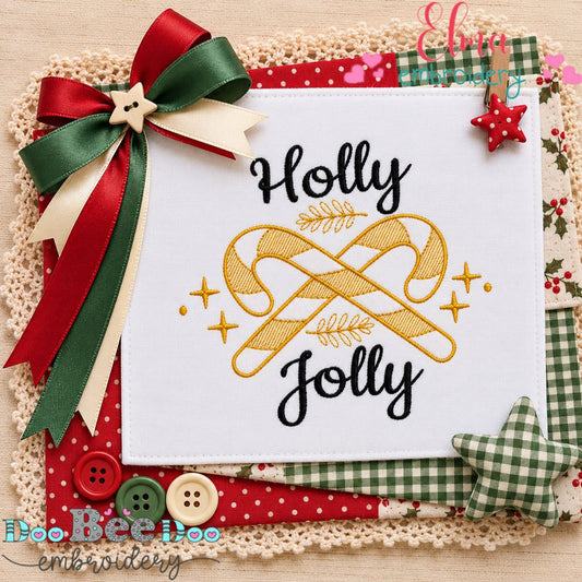 Holly Jolly Candy Cane Kisses - Satin Stitch - Machine Embroidery Design