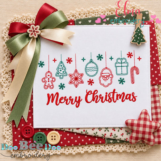 Christmas Ornament Parade - Redwork Stitch - Machine Embroidery Design