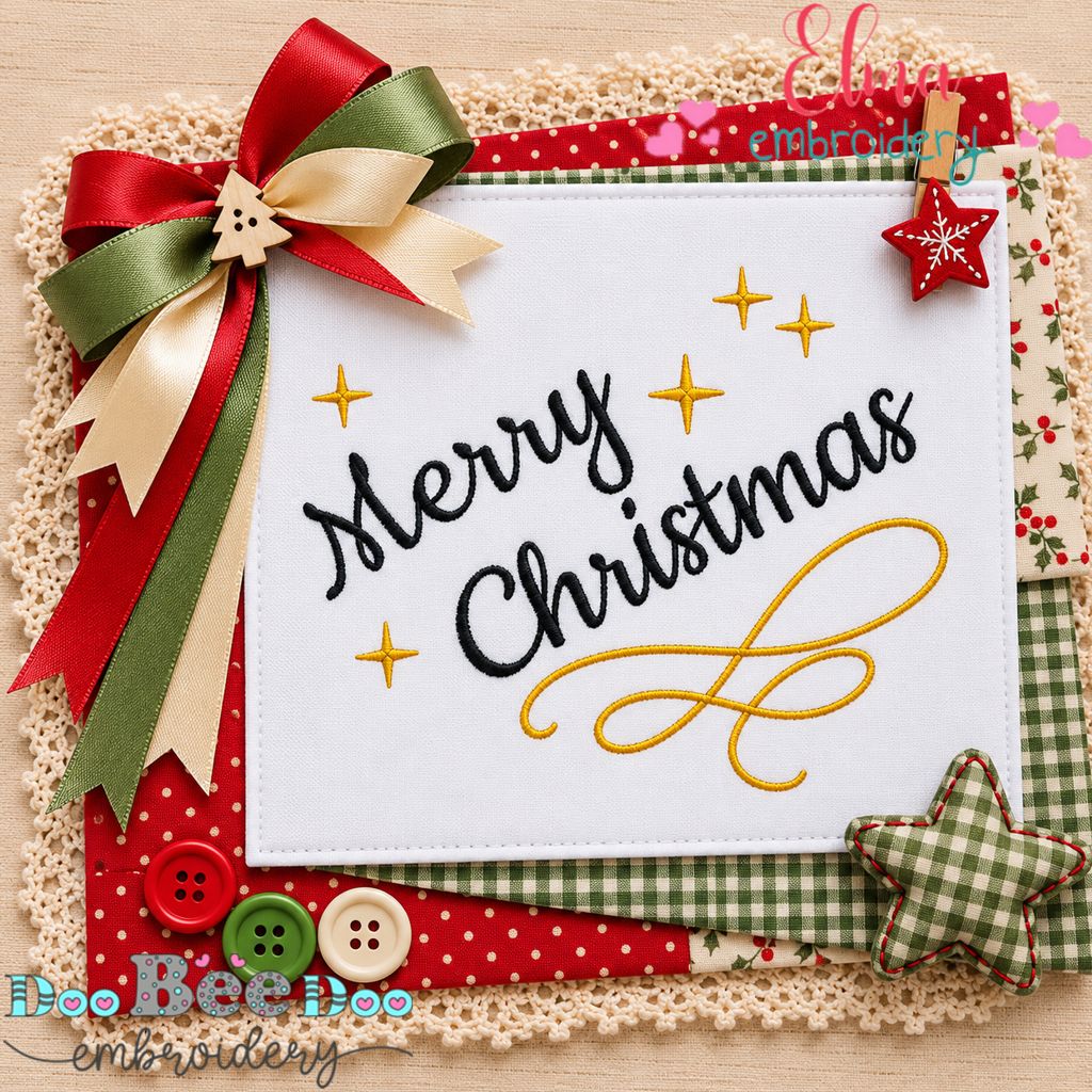 Merry Christmas Sparkle - Satin Stitch - Machine Embroidery Design