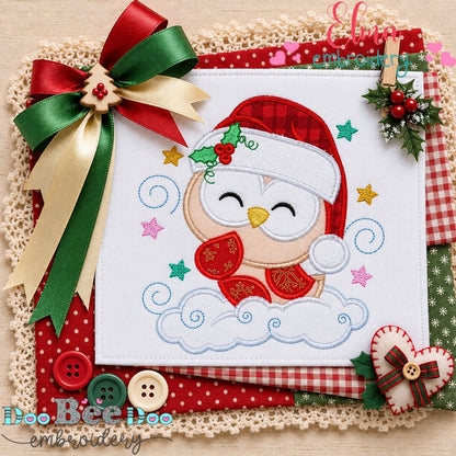 Christmas Cloud Owl - Appliqué - Machine Embroidery Design
