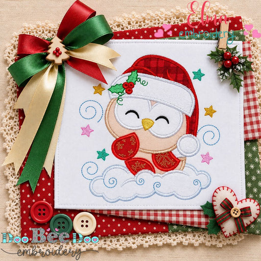 Christmas Cloud Owl - Appliqué - Machine Embroidery Design