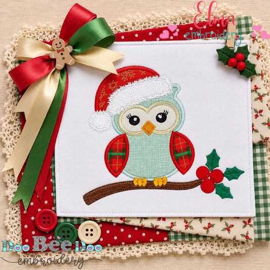 Holly Jolly Christmas Owl - Appliqué - Machine Embroidery Design