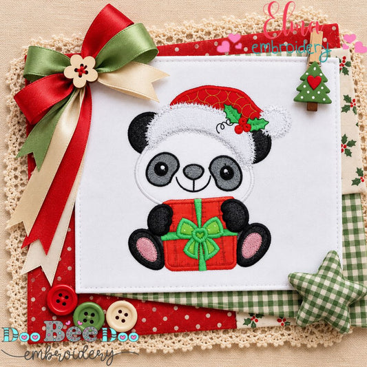 Santa's Cuddly Little Panda - Appliqué - Machine Embroidery Design