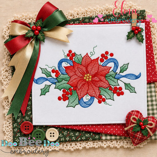 Christmas Poinsettia Bouquet - Sketch Stitch - Machine Embroidery Design