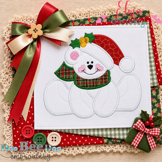 Cuddly Christmas Polar Bear - Appliqué - Machine Embroidery Design