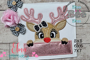 Cute Christmas Reindeer Girl - Applique - Machine Embroidery Design