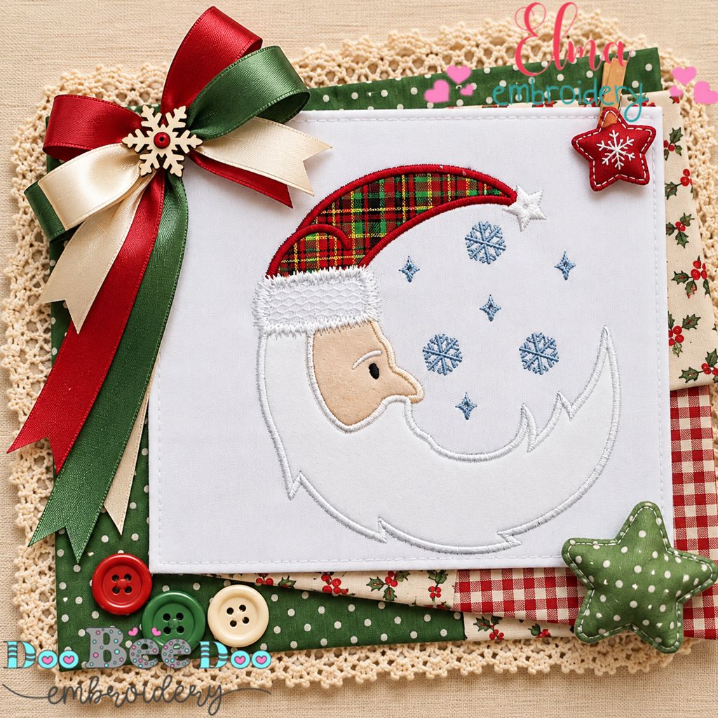 Santa's Christmas Moon - Appliqué - Machine Embroidery Design