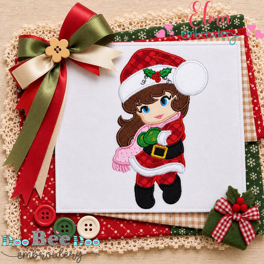 Sweet Santa Girl - Appliqué - Machine Embroidery Design