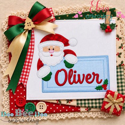 Santa Claus Christmas Frame - Appliqué - Machine Embroidery Design